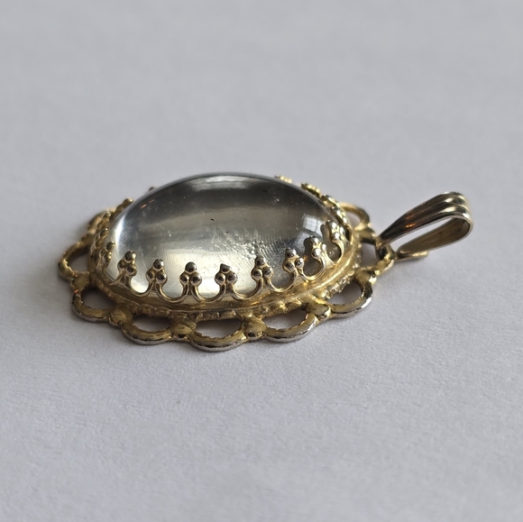 Vintage pendant silver clear cabochon Gold tone setting charm boho - Picture 12 of 12